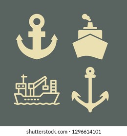 port icon set with ship, anchor and cargo ship vector illustration