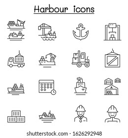 Port icon set in thin line style