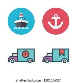 port icon set. vector set about anchor, ship and cargo truck icons set.