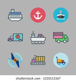 port icon set. vector set about cargo truck, cargo ship, transportation and ship icons set.