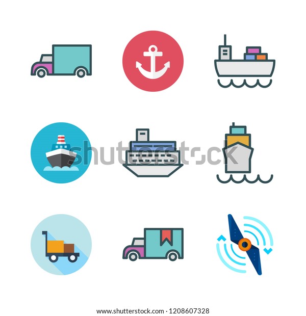 port icon set. vector set about\
cargo truck, anchor, propeller and transportation icons\
set.