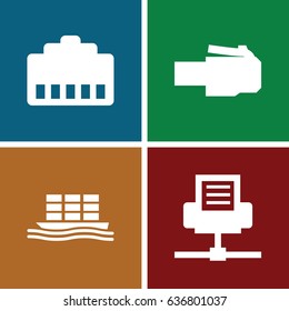 Port icons set. set of 4 port filled icons such as cargo ship, phone cable