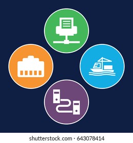 Port icons set. set of 4 port filled icons such as cargo ship, phone cable, phone connection cable