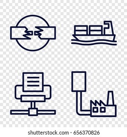 Port icons set. set of 4 port outline icons such as cargo ship, phone connection cable