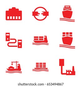 Port icons set. set of 9 port filled icons such as cargo ship, phone cable, phone connection cable