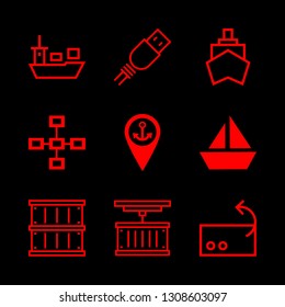 port icons set with ship, sailboat icon and local area network vector set