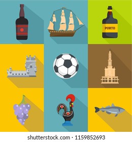 Port life icons set. Flat set of 9 port life vector icons for web isolated on white background