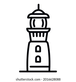 Leuchtturmsymbol. Outline-Port-Leuchtturm, Vektorsymbol für Webdesign einzeln auf weißem Hintergrund