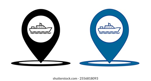Port location pin vector icon symbol map isolated on white background