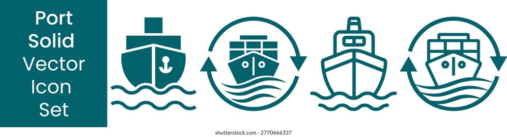 Port Logistics and Maritime Shipping Vector Icon Set