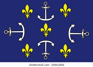 Port Louis city flag vector illustration, Mauritius. Town in Africa.