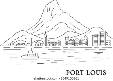 Vector libre del sorteo de la línea de la ciudad de Port Louis