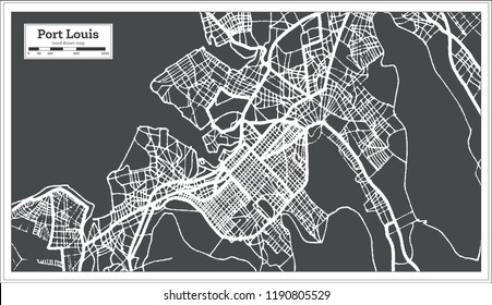 Port Louis Mauritius City Map in Retro Style. Outline Map. Vector Illustration.