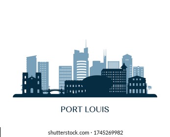 Port Louis skyline, monochrome silhouette. Vector illustration.