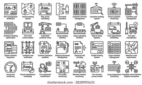 Port Management System Vessel Tracking and Maritime Logistics Icon Set