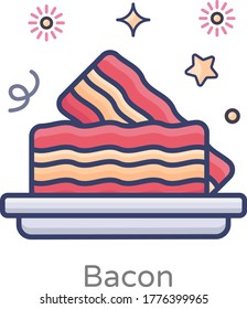 A port meat vector style, bacon served in a tray 