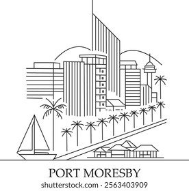 Port Moresby City Line Draw Simple Minimalist