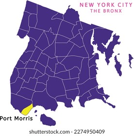 Port Morris neighborhood location on map of The Bronx, New York City