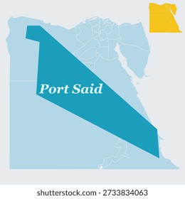 Port Said Egypt Map and Flag - Governorate, Suez Canal Northern Entrance and Mediterranean Port Vector Outline