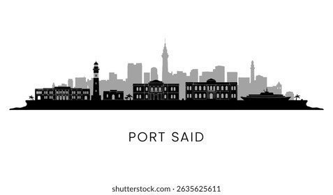 Port Said Skyline Egypt City Silhouette.