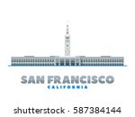 Port of San Francisco vector illustration. Isolated object.  San Francisco Bay