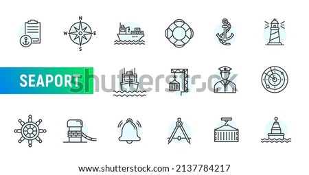 Port ship marine stroke line icon. Sea port marine pictogram container logistics vector line icon Stockfoto © 