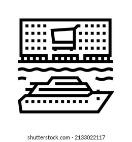 Port-Shopping-Linie Symbol-Vektorgrafik. Hafeneinkaufsschild. isoliertes Kontursymbol