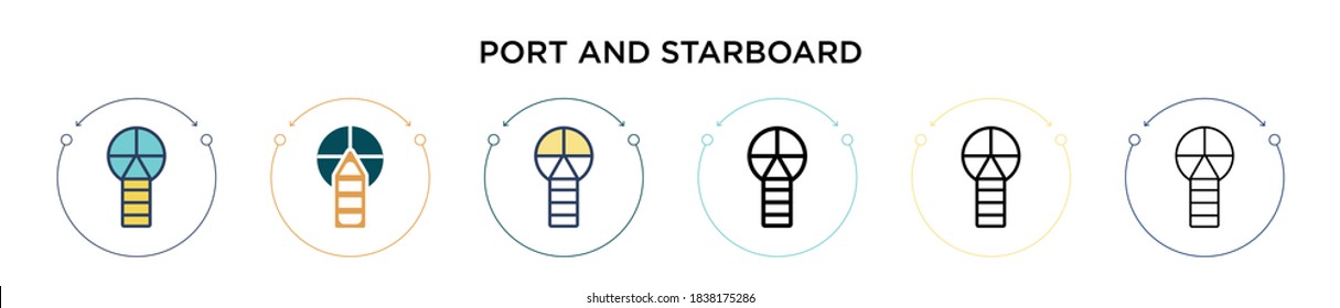 Port and starboard icon in filled, thin line, outline and stroke style. Vector illustration of two colored and black port and starboard vector icons designs can be used for mobile, ui, web
