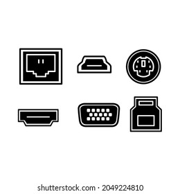 Port VGA, modem ethernet, HDMI,  etc connector for a computer on a transparent background.