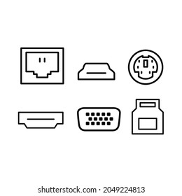 Port VGA, modem ethernet, HDMI,  etc connector for a computer on a transparent background.