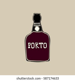 Port wine bottle flat vector. The Portuguese dessert wine