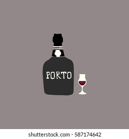 Port wine bottle flat vector. The Portuguese dessert wine