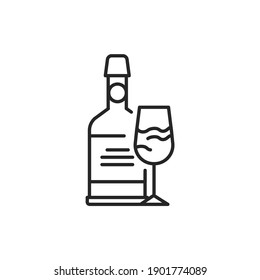 Port wine bottle and glass color line icon. Alcoholic beverages. Pictogram for web page, mobile app, promo. UI UX GUI design element. Editable stroke.