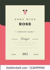 Port wine label. Vector premium template set. Clean and modern design. Rose and Red wine. National Portuguese Wine