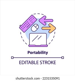 Portability concept icon. Corporate hardware. Business equipment. Easy to move abstract idea thin line illustration. Isolated outline drawing. Editable stroke. Arial, Myriad Pro-Bold fonts used