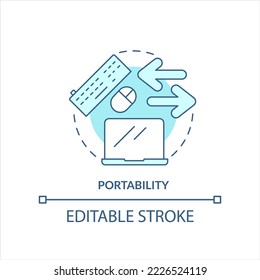 Portability turquoise concept icon. Business equipment. Easy to move abstract idea thin line illustration. Isolated outline drawing. Editable stroke. Arial, Myriad Pro-Bold fonts used