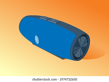 Portable Acoustics Or Mobile Speaker For Music With Blue Color And Perspective. Modern Party Or Travel Music Device