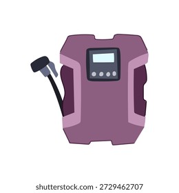 Portable air compressor with a digital display and control buttons, featuring an attached hose and nozzle, symbolizing vehicle maintenance and convenient tire inflation