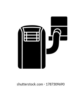 Portable air conditioner black glyph icon. Household appliance for room interior cooling silhouette symbol on white space. Compact ventilation device, self contained AC vector isolated illustration