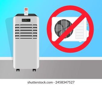 Portable air conditioner with remote control no exterior unit on background vector illustration