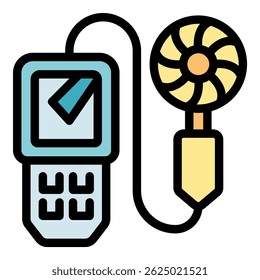Anemômetro portátil medindo a velocidade do vento, exibindo dados na tela, ferramenta útil para meteorologia e hvac