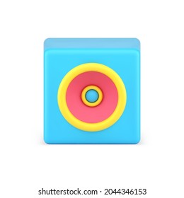 Portable audio speaker 3d icon. Minimalist blue speaker with powerful sound. Multimedia for parties and home listening music. Speaker system for professional studio. Realistic isolated vector