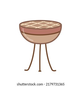 Portable barbecue kettle grill. Hand drawn illustration in cartoon style. Vector isolated on white background.