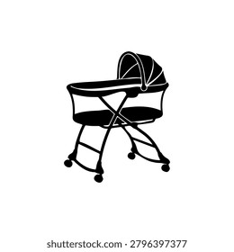 Portable bassinet silhouette vector flat design on white background.
