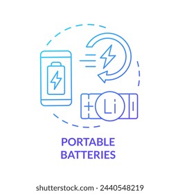 Portable batteries blue gradient concept icon. Consumer electronics. Lithium revolution, fast charging. Round shape line illustration. Abstract idea. Graphic design. Easy to use in brochure, booklet