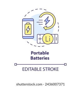 Portable batteries multi color concept icon. Consumer electronics. Lithium revolution, fast charging. Round shape line illustration. Abstract idea. Graphic design. Easy to use in brochure, booklet