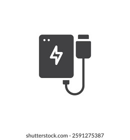 A portable battery with a charging cable vector icon. filled flat sign for mobile concept and web design. Power Bank glyph icon. Symbol, logo illustration. Vector graphics