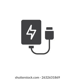 Bateria portátil com ícone de vetor de raio. sinal plano preenchido para conceito móvel e web design. Ícone de glifo do Banco de Energia. Símbolo do carregador de bateria externo, ilustração do logotipo. Gráficos vetoriais