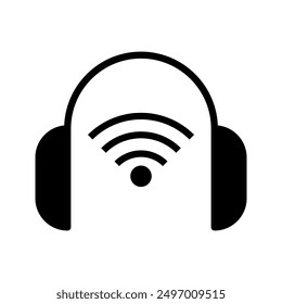 portable bluetooth wireless mini headphones with radio waves vector icon color editable
