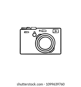 Tragbare Kamera handgezeichnet Umriss-Doodle-Symbol. Vintage-Fotokamera mit Objektiv und Blitz-Vektorgrafik für Druck, Web, Handy und Infografiken einzeln auf weißem Hintergrund.